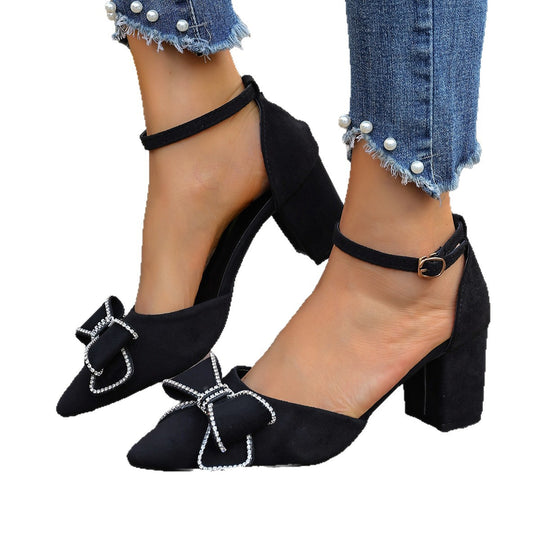 Damen Slingback-Pumps mit funkelndem Schleifenakzent und stabilem Blockabsatz EB