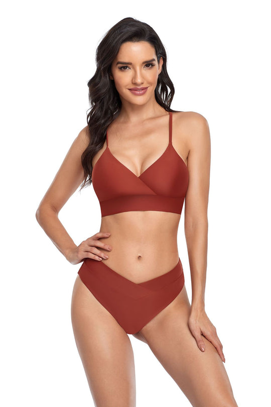 Damen Bikini-Set mit stilvollem Wickeloberteil und hoch geschnittenem Unterteil EB