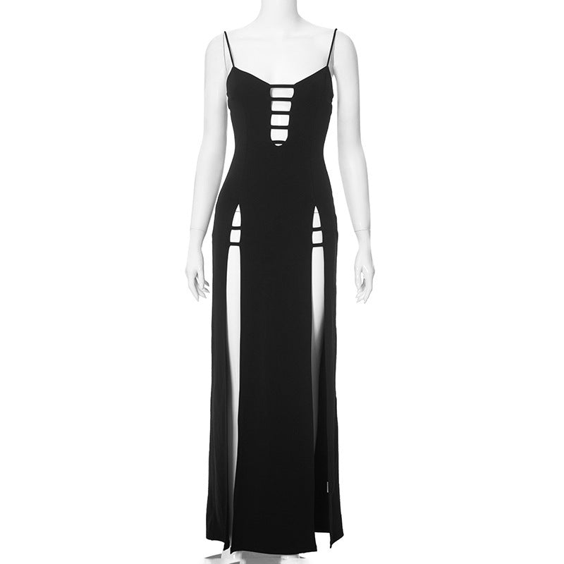 Damen Maxi-Kleid mit ausgefallenem Cut-Out-Design und seitlichen Schlitzen EB