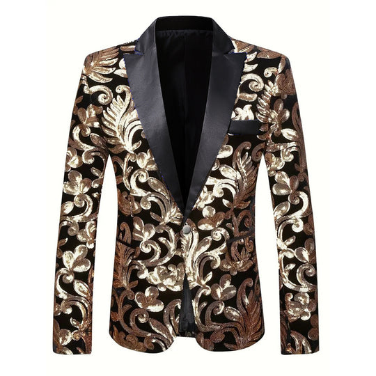 Herren eleganter Pailletten-Blazer im luxuriösen floralem Design EB