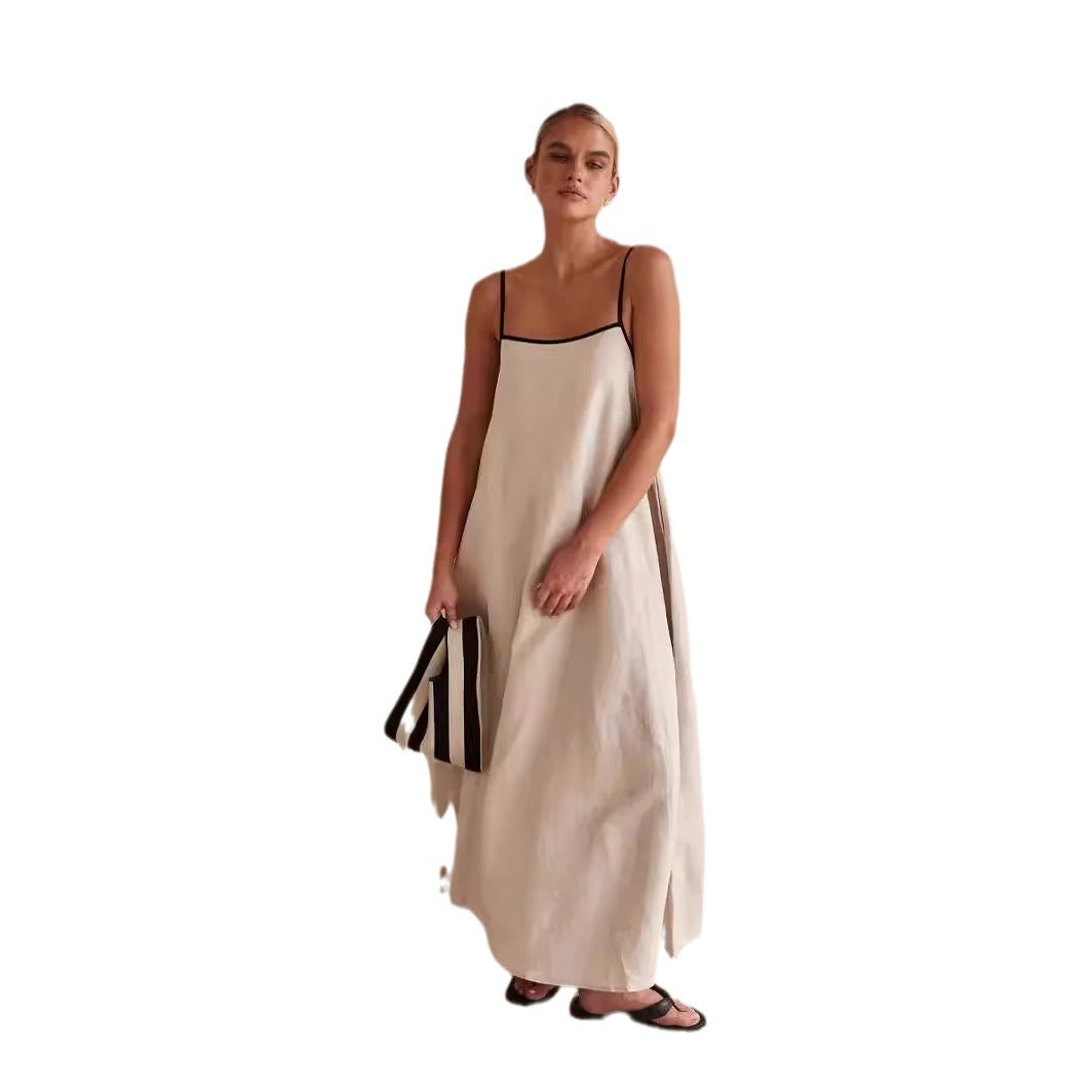Damen Sommerliches Maxikleid mit schmalen Spaghettiträgern und fließendem Schnitt EB