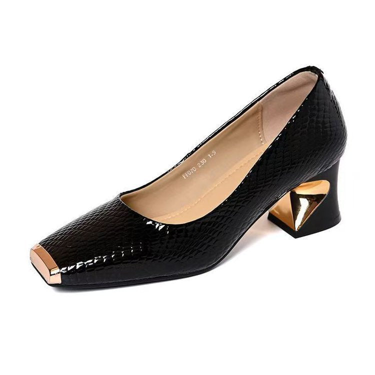 Damen elegante Pumps mit glamourösem goldenen Absatz und strukturiertem Leder EB