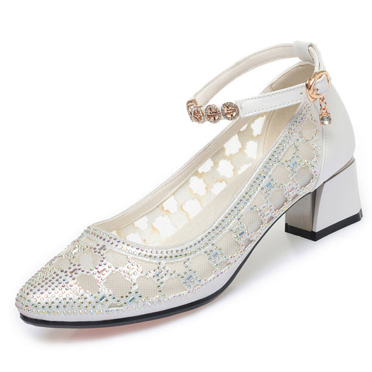 Damen Pump-Sandalen mit dekorativem Riemchen und funkelnden Strassdetails EB