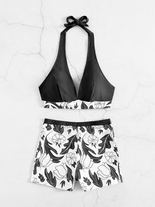 Damen Triangel-Bikini mit floralem Shorts-Design EB