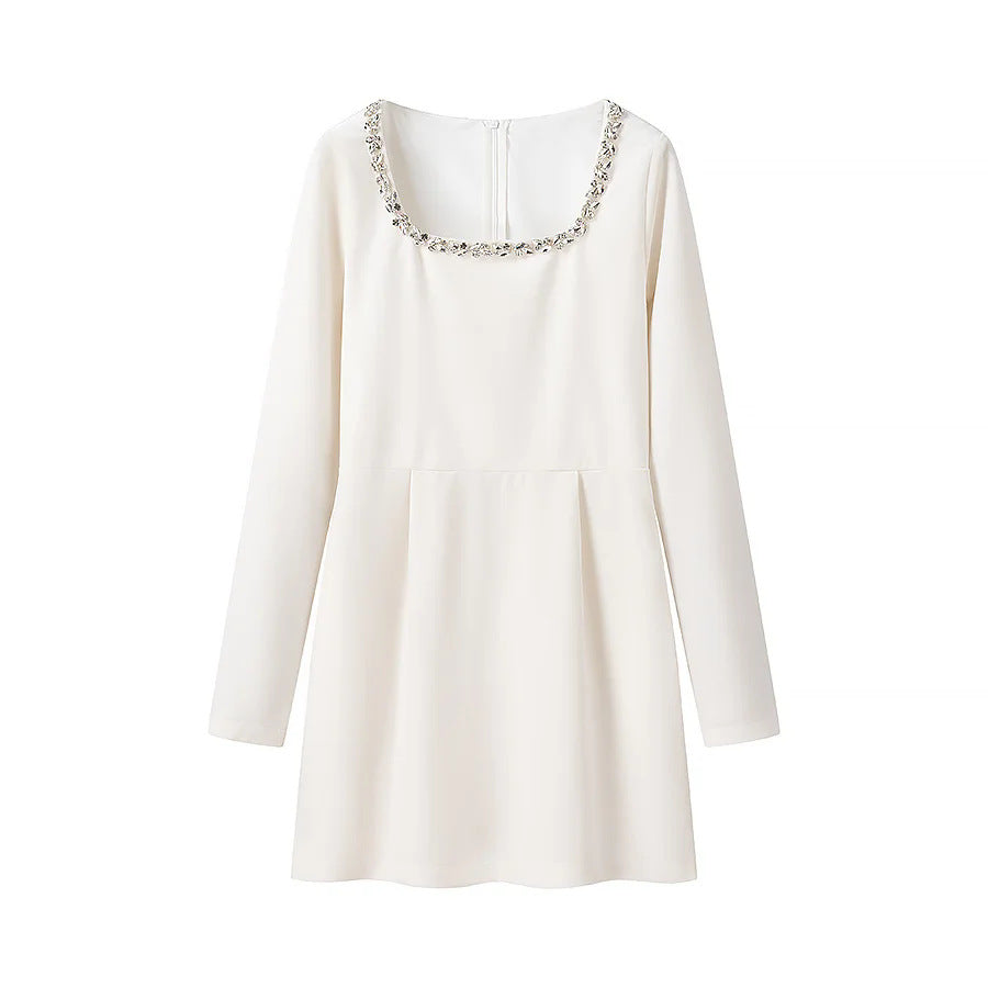 Damen elegant geschnittenes Langarmkleid mit verziertem Ausschnitt EB