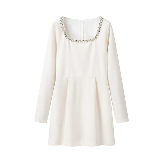 Damen elegant geschnittenes Langarmkleid mit verziertem Ausschnitt EB