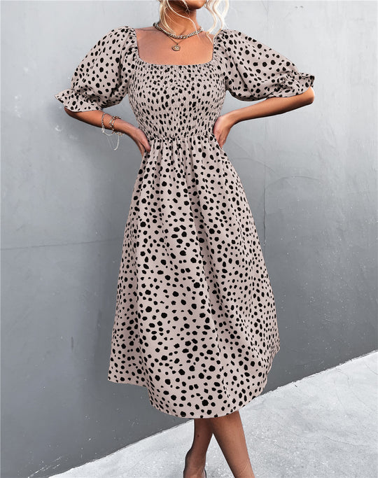 Damen Midikleid mit Puffärmeln und figurbetontem Taillenschnitt EB