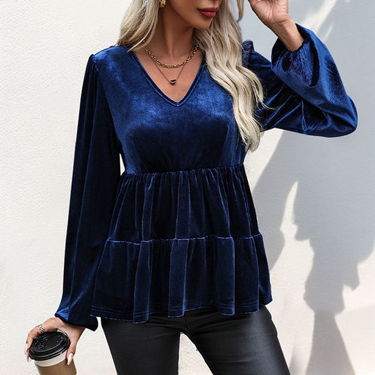 Damen Viskose Bluse mit Volant und V-Ausschnitt EB