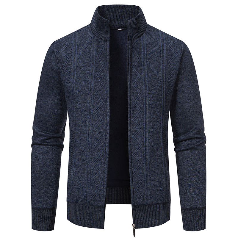 Herren Strickjacke mit modernem Reißverschluss und dekorativem Muster EB