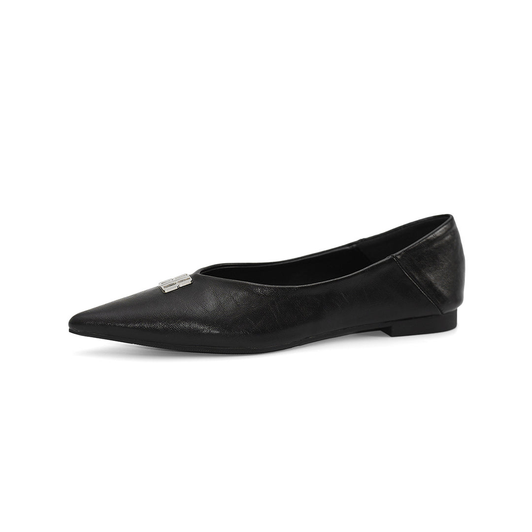 Damen elegante Ballerinas mit spitzem Zehenbereich und schimmerndem Schnallenakzent EB