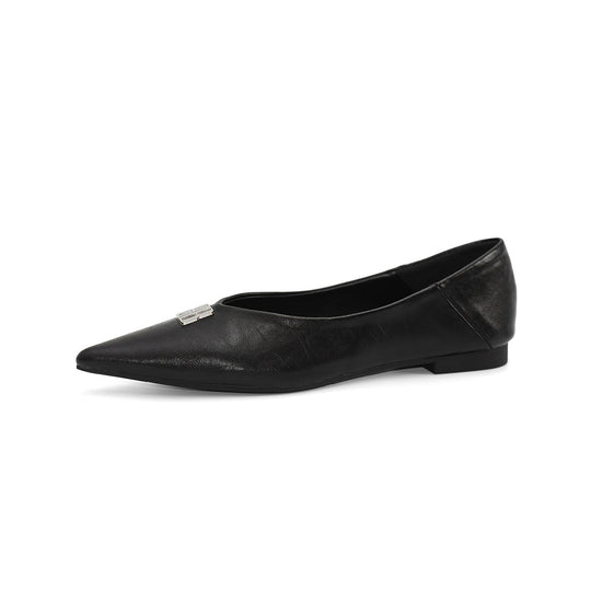 Damen elegante Ballerinas mit spitzem Zehenbereich und schimmerndem Schnallenakzent EB