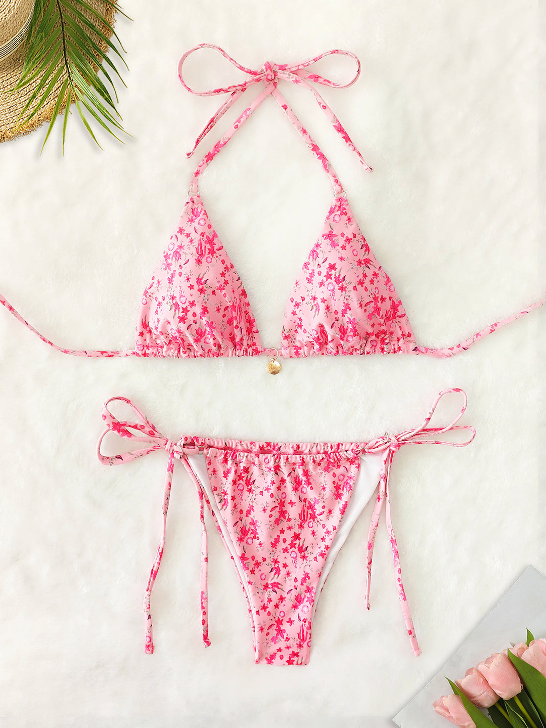 Damen Triangel-Bikini mit verspielten Bindebändern EB