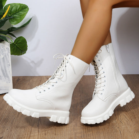 Damen Schnürboots mit robustem Plateau und seitlichem Reißverschluss EB
