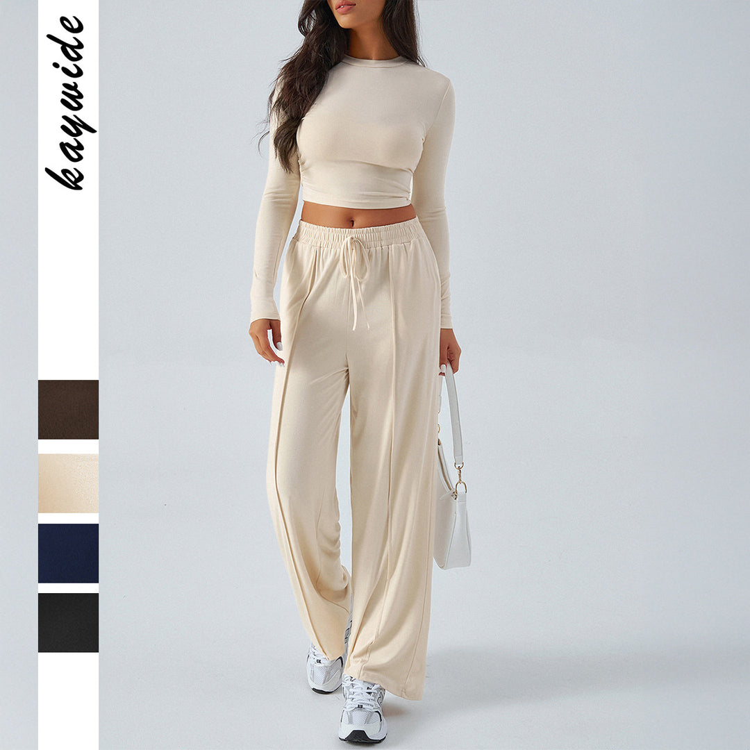 Damen nan weite Loungehose mit elastischem Kordelbund und fließender Jersey‑Qualität EB