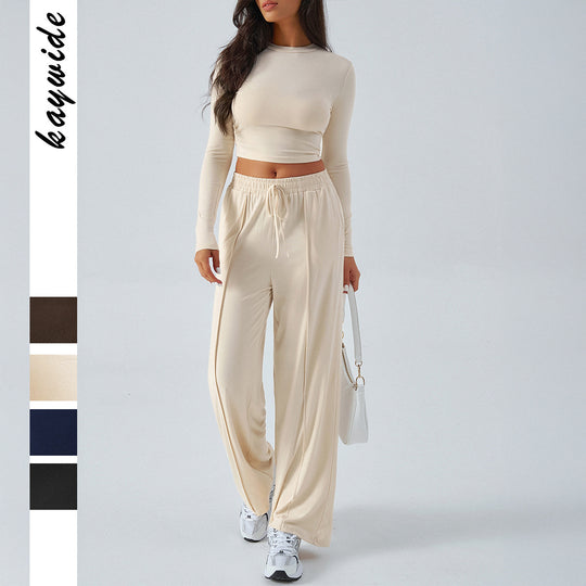 Damen nan weite Loungehose mit elastischem Kordelbund und fließender Jersey‑Qualität EB