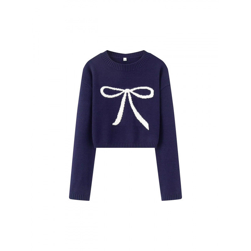 Damen Cropped Pullover mit verspieltem Schleifenmotiv EB