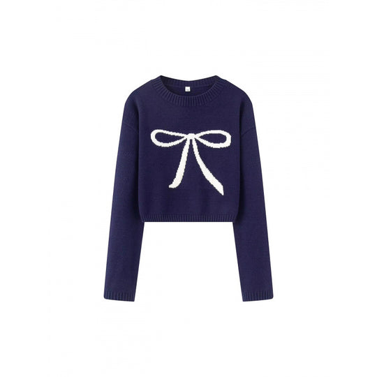 Damen Cropped Pullover mit verspieltem Schleifenmotiv EB
