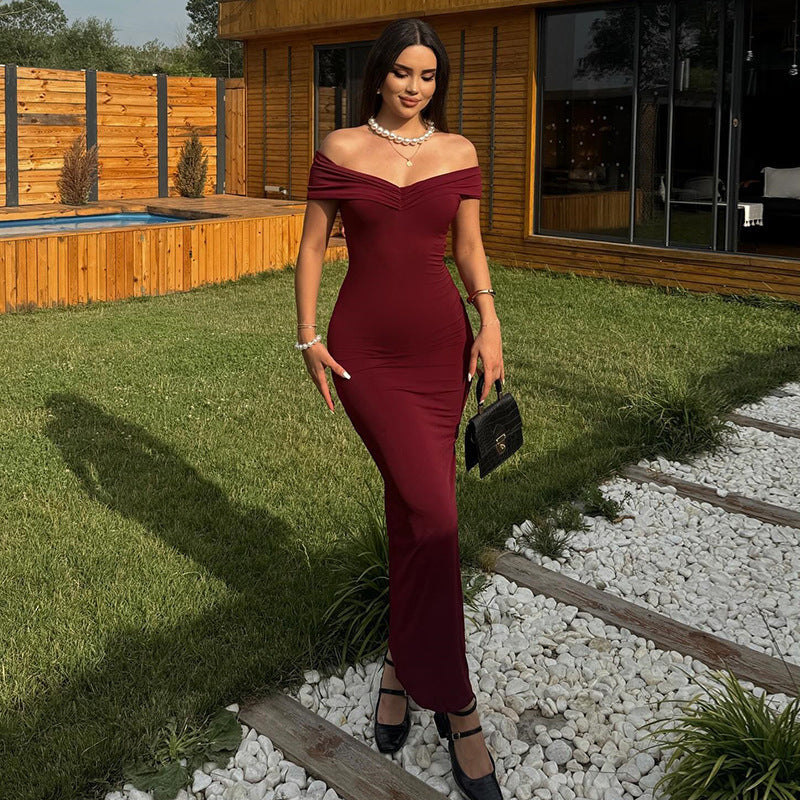 Damen Elegantes Schulterfreies Maxikleid mit figurbetontem Schnitt EB