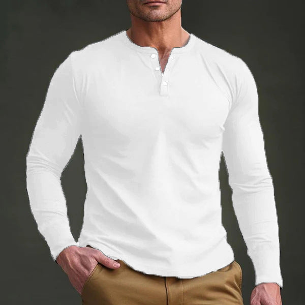 Herren nan langärmeliges Henley-Longsleeve mit Stehkragen, 3-Knopfleiste und elastischem Baumwollstretch EB