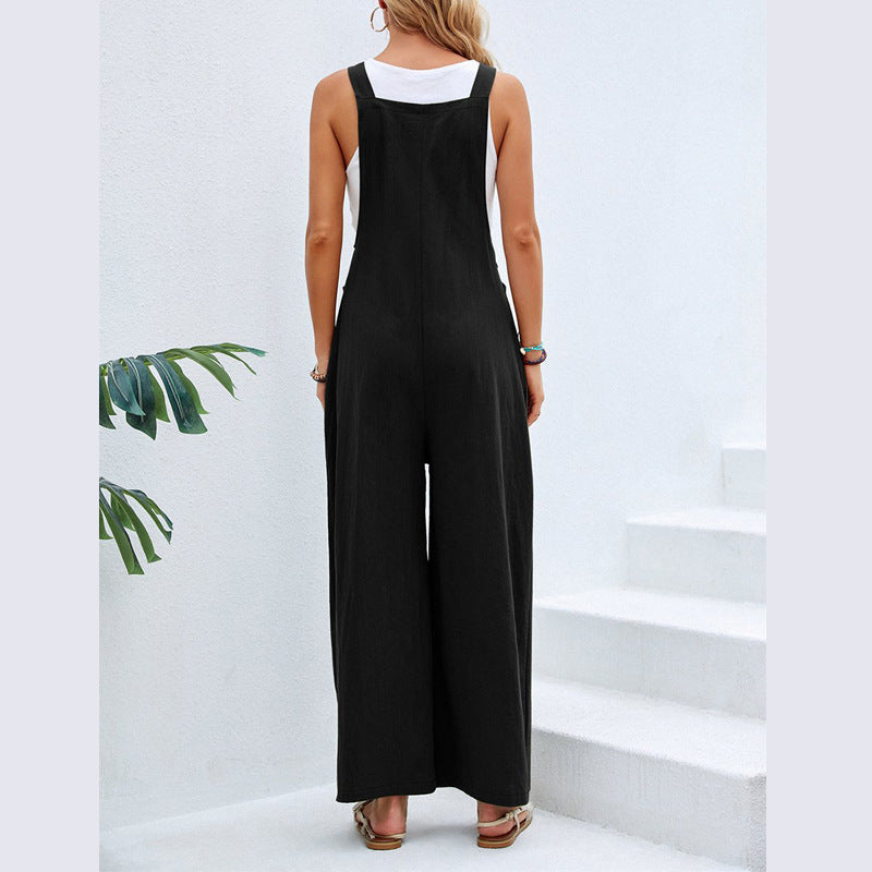 Damen Lässiger Jumpsuit mit weitem Bein und verstellbaren Trägern EB