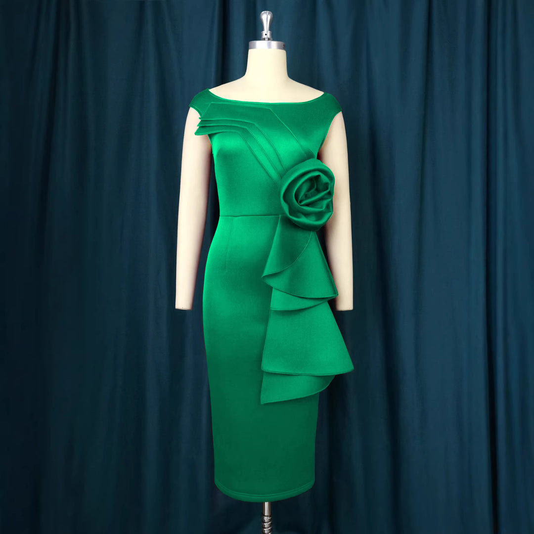 Damen figurbetontes Kleid mit schicker Rüschenapplikation EB