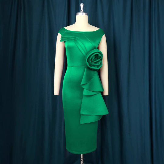 Damen figurbetontes Kleid mit schicker Rüschenapplikation EB