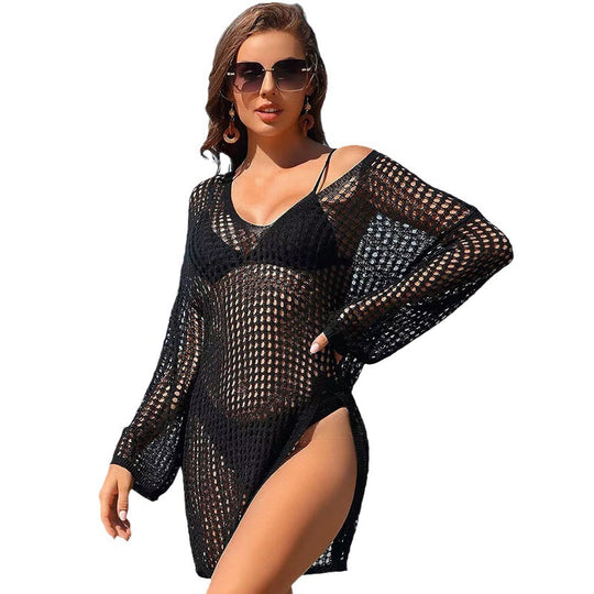 Damen elegantes Häkelkleid mit tiefem Ausschnitt EB