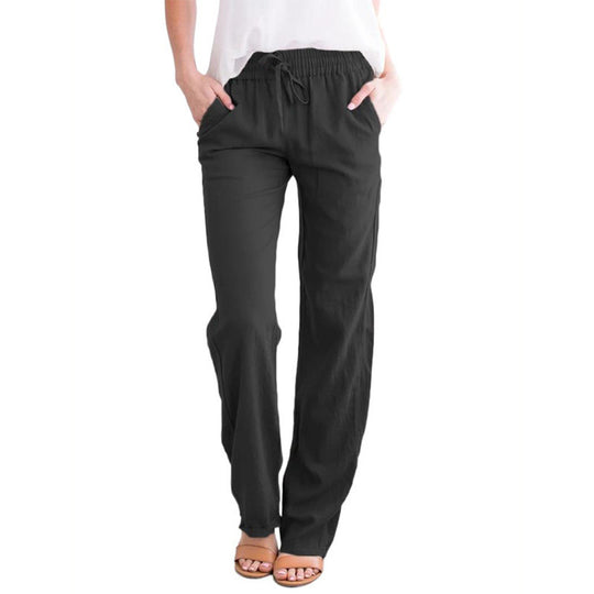Damen nan leichte Leinenhose mit elastischem Bund Tunnelzug und weitem Bein EB