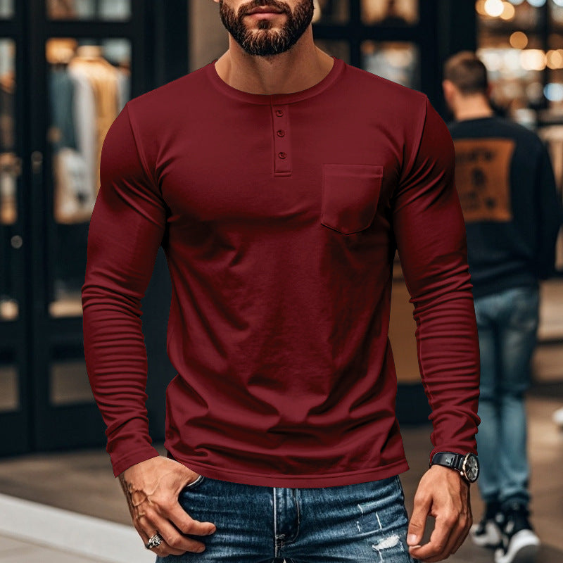 Herren Langarmshirt mit Knopfleiste und Brusttasche EB