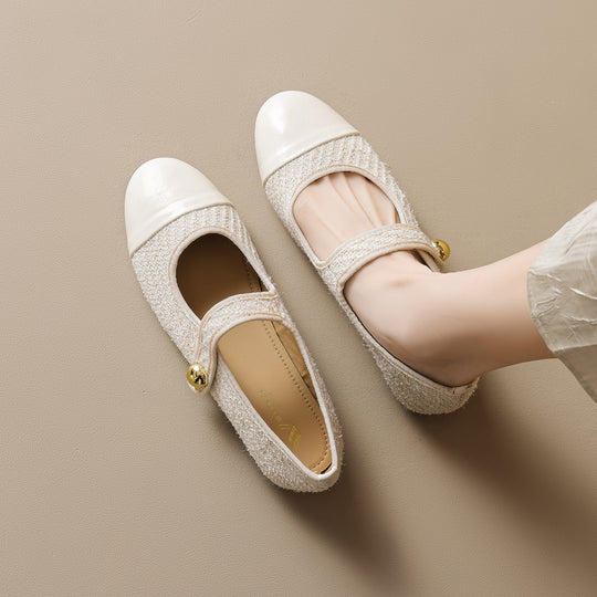 Damen Ballerina-Schuhe mit elegantem Riemen und modischem Knopfdetail EB