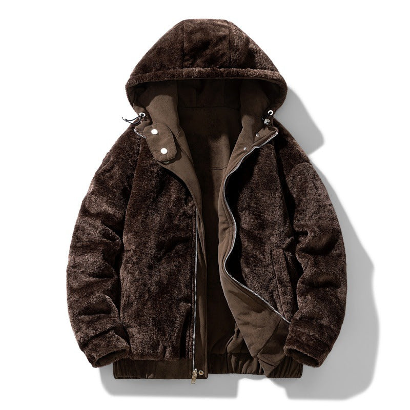 Herren Kapuzenjacke mit Teddyfutter und Kunstveloursoptik EB