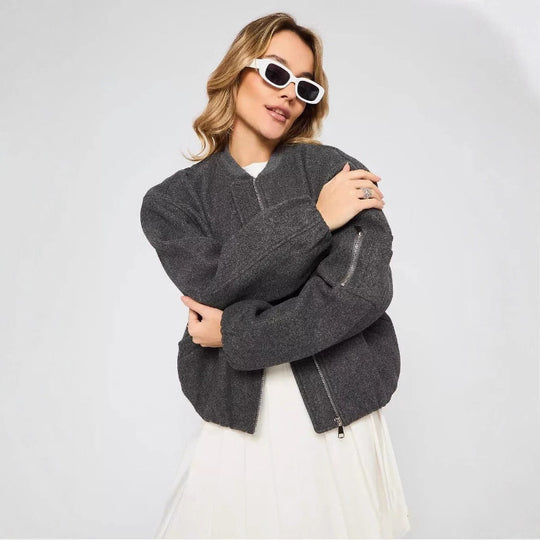 Damen modische Puffjacke mit praktischen Reißverschlusstaschen und elastischen Bündchen EB