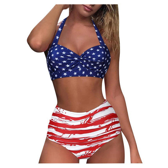 Damen Hochtaillierter Karobikini mit gerafftem Oberteil EB