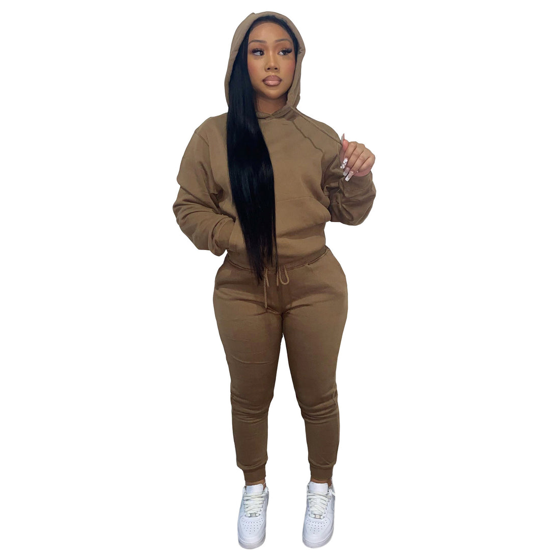 Damen nan Kapuzen-Lounge-Set mit Kängurutasche taillierter Jogginghose und Bündchen EB