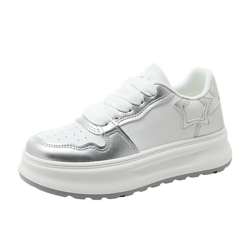 Damen modische Plateau Sneakers mit metallic Akzenten und atmungsaktiver Oberfläche EB