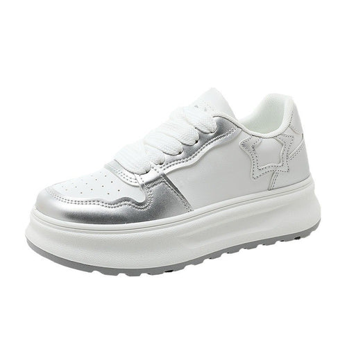 Damen modische Plateau Sneakers mit metallic Akzenten und atmungsaktiver Oberfläche EB