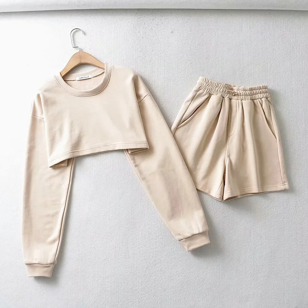 Damen lässiges Crop-Top und Shorts Set EB
