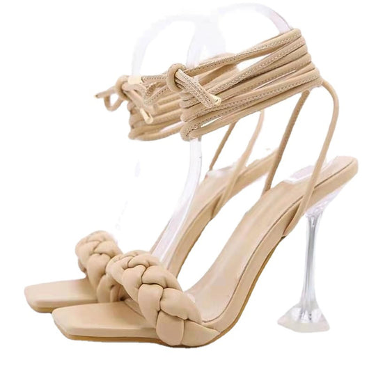 Damen Maßgeschneiderte High Heel Sandalen mit geflochtenem Riemen-Design EB