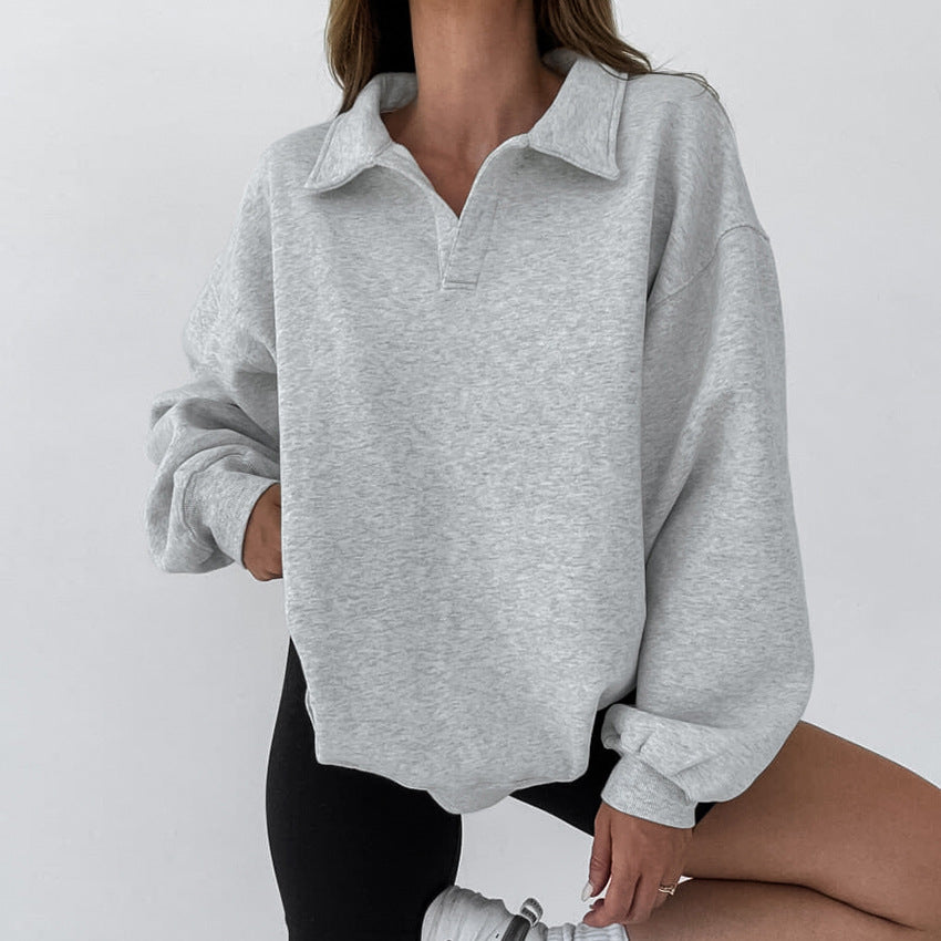 Damen Übergroßer Pullover mit Polokragen und lässigem Schnitt EB