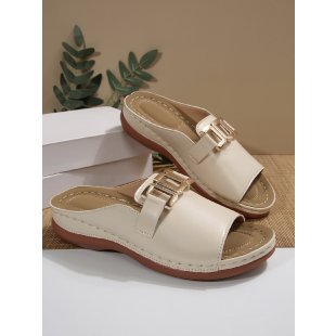 Damen Offene Mules mit modischer Schnallenapplikation EB