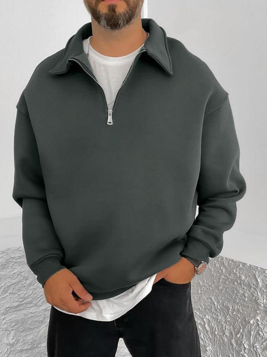 Herren nan Oversize Halbzip-Sweatshirt mit aufgestelltem Kragen EB