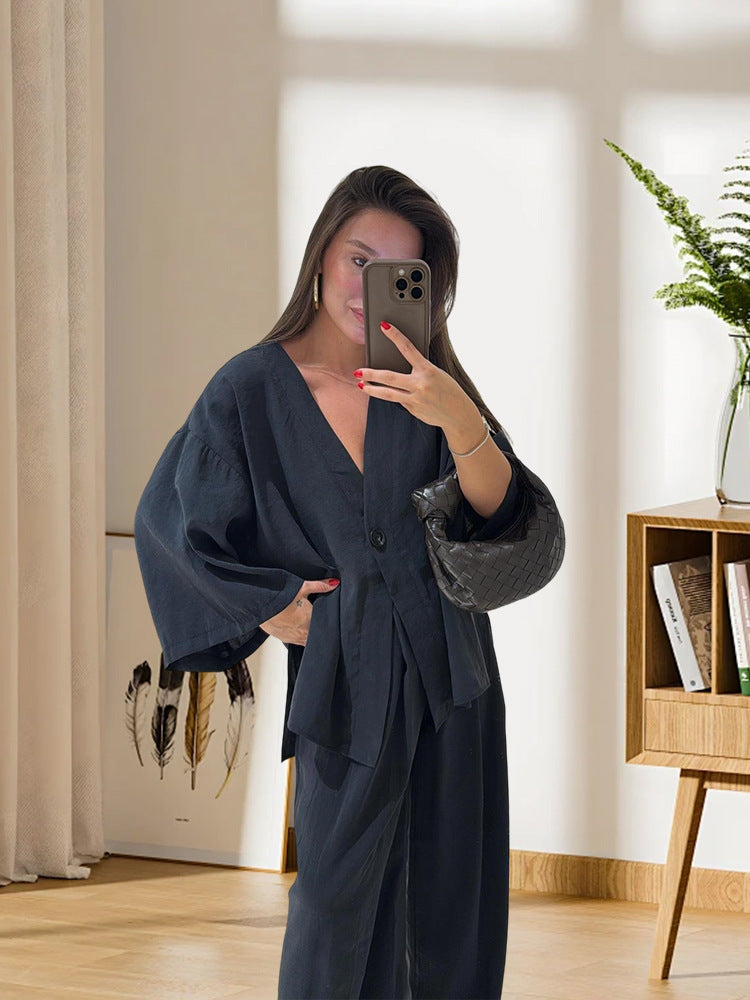 Damen Elegante Kimono-Jacke mit weiten Ärmeln und lockerer Passform EB