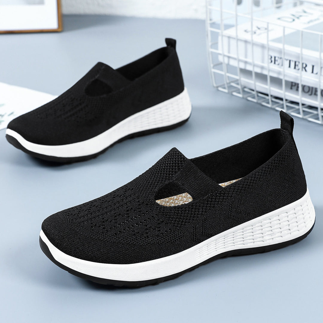 Damen Bequeme Slip-On Sneakers mit atmungsaktivem Strickoberteil EB