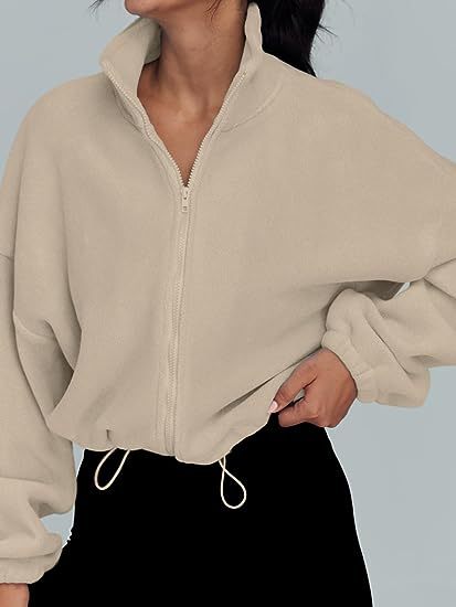 Damen Oversized Sweatjacke mit halbem Reißverschluss und Kordelzug EB