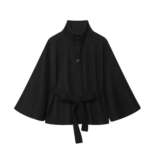 Damen nan Kurzcape mit Stehkragen, Knopfverschluss und Bindegürtel EB