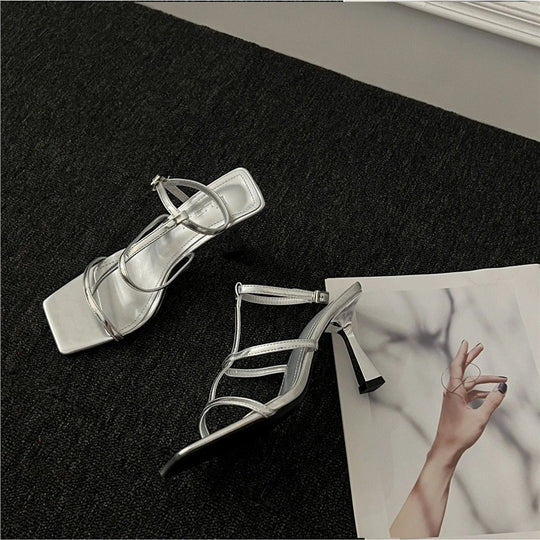 Damen elegante Sandalen mit verstellbaren Riemen und quadratischem Absatz EB