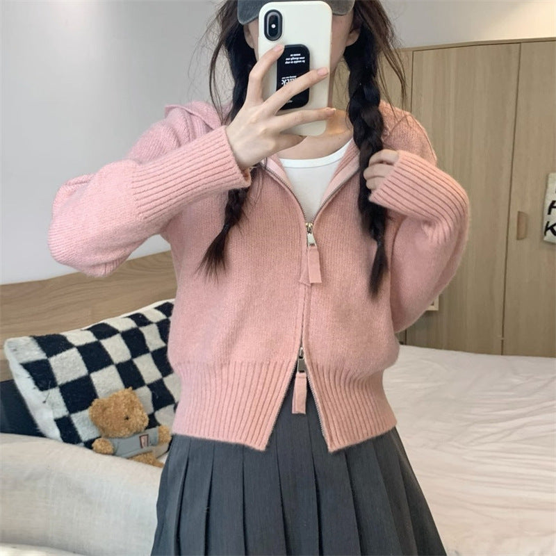 Damen Strickjacke mit hohem Kragen und Reißverschluss EB