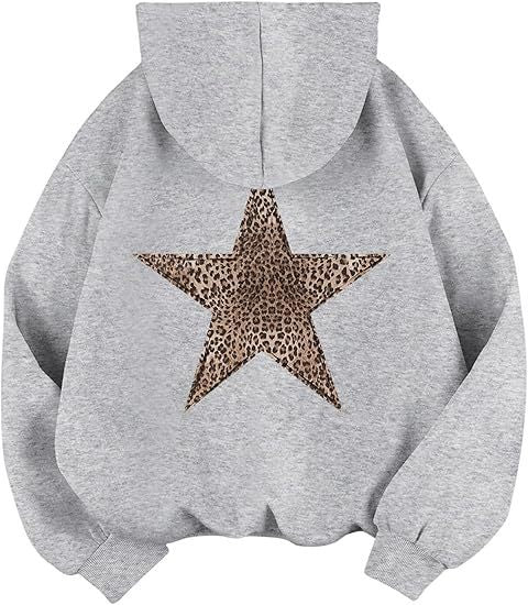 Damen lässiger Kapuzenpullover mit leopardem Muster auf Stern EB
