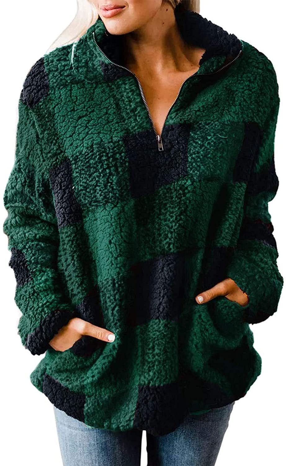 Damen gemütlicher Fleece-Pullover mit hochgeschlossenem Kragen EB