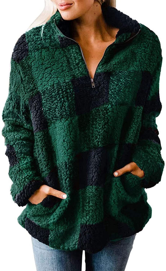 Damen gemütlicher Fleece-Pullover mit hochgeschlossenem Kragen EB